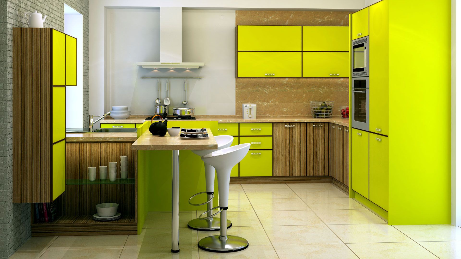 Желто зеленая кухня
